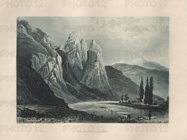 Das Malerische und Romantische Rheinland: Rheingrafenstein, 1928. After Carl Ludwig Frommel (German, 1789-1863), Henry Winkles (British, 1801-1900), Kurt Schroeder. Etching in blue; sheet: 24.2 x 32.6 cm (9 1/2 x 12 13/16 in.); platemark: 16.6 x 26.9 cm (6 9/16 x 10 9/16 in.)