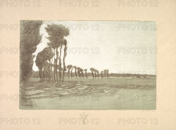 Suite de Paysages: Landscape,  Plate 5, Remarque, Three Stalks of Wheat, 1892-1893. Charles Marie Dulac (French, 1865-1898), Printer: Belfond, Imprimeur Belfond (per colophon). Color lithograph