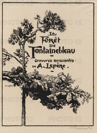 Fontainebleau Forest: Frontispiece (La Forêt de Fontainebleau: Frontispice), 1908. Auguste Louis Lepère (French, 1849-1918), A. Desmoulins, Published in Revue Illustrée, 1887-90. Wood engraving from bound volume of 34 ; image: 29.1 x 21.7 cm (11 7/16 x 8 9/16 in.).