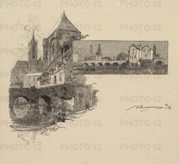 Fontainebleau Forest: Moret, the Wood-Mill (La Forêt de Fontainebleau: Moret, la porte de Montereau, le moulin à tan), 1890. Auguste Louis Lepère (French, 1849-1918), A. Desmoulins, Published in Revue Illustrée, 1887-90. Wood engraving from bound volume of 34 ; image: 12.3 x 15 cm (4 13/16 x 5 7/8 in.).