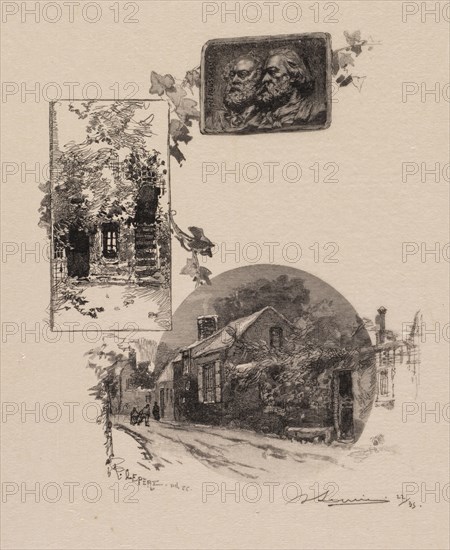 Fontainebleau Forest: Entry to Rousseau's Studio and the Millet Home (La Forêt de Fontainebleau: Entrée de l'atelier de Rousseau et maison de Millet), 1890. Auguste Louis Lepère (French, 1849-1918), A. Desmoulins, Published in Revue Illustrée, 1887-90. Wood engraving from bound volume of 34 ; image: 15 x 12.5 cm (5 7/8 x 4 15/16 in.)