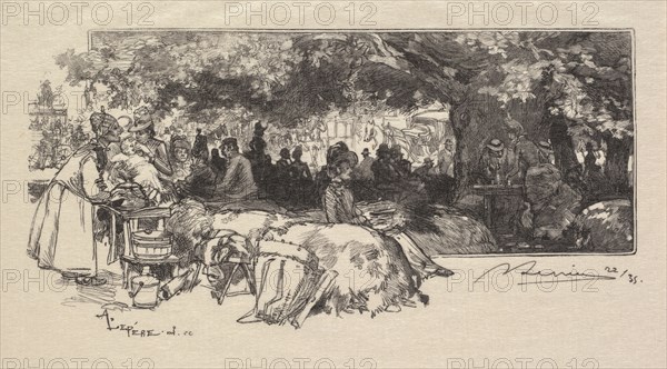 Fontainebleau Forest: Mother Pichard's Canteen (La Forêt de Fontainebleau: Cantine de la mère Pichard), 1890. Auguste Louis Lepère (French, 1849-1918), A. Desmoulins, Published in Revue Illustrée, 1887-90. Wood engraving from bound volume of 34 ; image: 7.8 x 16.2 cm (3 1/16 x 6 3/8 in.)