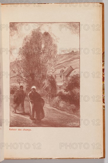 Catalogue de L'Exposition de Auguste Lepère: Return from the Fields (Auguste Lepère: Retour des champs), 1908. Auguste Louis Lepère (French, 1849-1918). Lithograph with remarque, from leather-bound volume containing two etchings and one lithograph; sheet: 26.4 x 17.5 cm (10 3/8 x 6 7/8 in.); image: 20 x 12.1 cm (7 7/8 x 4 3/4 in.).