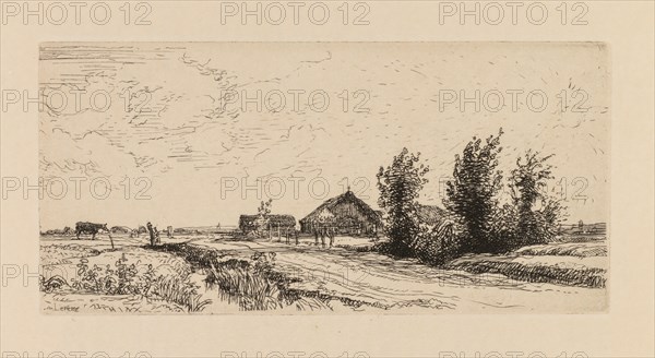 Auguste Lepère: Le petit gardeur de vaches. Auguste Louis Lepère (French, 1849-1918). Etching, from bound volume with seven etchings; sheet: 22.8 x 30.6 cm (9 x 12 1/16 in.); platemark: 10 x 20.8 cm (3 15/16 x 8 3/16 in.).