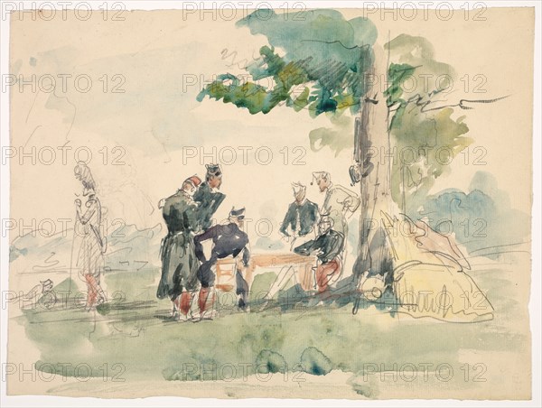 Militaires sous un arbre (Soldiers under a Tree). Isidore Pils (French, 1813/15-1875). Watercolor and graphite  ; overall: 25 x 32.6 cm (9 13/16 x 12 13/16 in.).