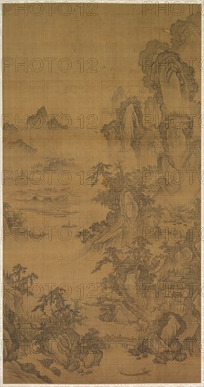 Dwelling by a Mountain Stream, 1500s. Korea, Joseon dynasty (1392-1910). Hanging scroll, ink on silk; overall: 206.6 x 69.6 cm (81 5/16 x 27 3/8 in.); painting only: 114.6 x 59.9 cm (45 1/8 x 23 9/16 in.).