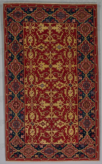 Classical Turkish Carpet with the Lotto Pattern, 1600-1650. Turkey, Ushak, Ottoman period. Wool: symmetrical rug knot; overall: 172.1 x 104.1 cm (67 3/4 x 41 in.).