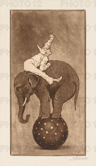 Elephant and Clown (L'Elephant et le Clown), c. 1889. Henri Charles Guérard (French, 1846-1897). Etching and aquatint