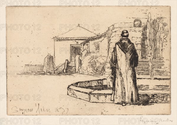 Monk at a Fountain, 1877. Francis Seymour Haden (British, 1818-1910). Etching