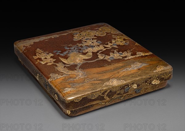 Writing Box (Suzuribako) with Phoenix in Paulownia, c. 1573-1599. Japan, Momoyama period (1573-1615). Lacquer on wood with sprinkled gold and silver powder (maki-e) and gold and silver foil application; 4 x 20.5 x 23.5 cm (1 9/16 x 8 1/16 x 9 1/4 in.).