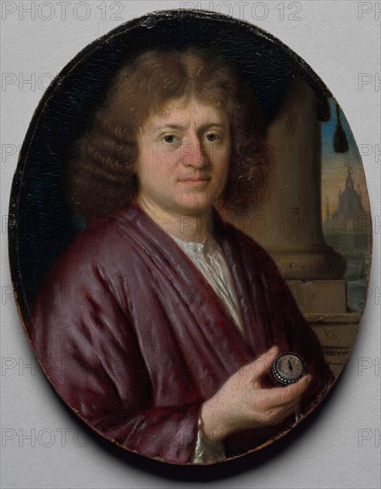 Portrait of a Man Holding a Watch, c. 1665-70. Pieter Cornelisz van Slingelandt (Dutch). Oil on wood; 8.9 x 7 cm (3 1/2 x 2 3/4 in.).