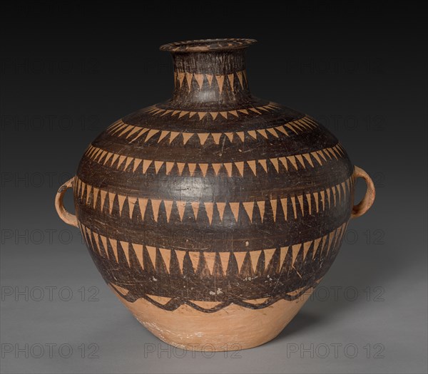 Urn with Triangular Patterns, c. 3300–c. 2000 BC. Northwest China, Neolithic period, Majiayao culture. Earthenware with slip-painted decoration; overall: 36.5 x 39.5 cm (14 3/8 x 15 9/16 in.).