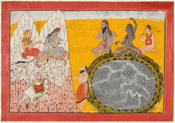 Descent of the Ganges, c. 1700-10. Northern India, Himachal Pradesh, Pahari Kingdom of Chamba. Opaque watercolor, ink, and gold on paper; page: 21 x 29.8 cm (8 1/4 x 11 3/4 in.); miniature: 17.8 x 26.7 cm (7 x 10 1/2 in.).