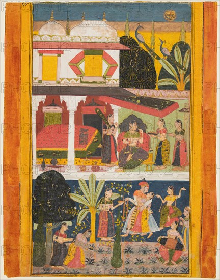 Malavi Ragini, from a Ragamala series, c. 1695. India, Rajasthan, Mewar school. Color on paper; page: 37.5 x 29.2 cm (14 3/4 x 11 1/2 in.).