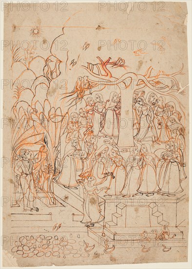 A leaf from a Baramasa series: the month Jyestha (May-June), Krishna watches the Gopis dancing around a tree, c. 1760. India, Rajasthan, Bundi. Color on paper; page: 29.2 x 21 cm (11 1/2 x 8 1/4 in.).