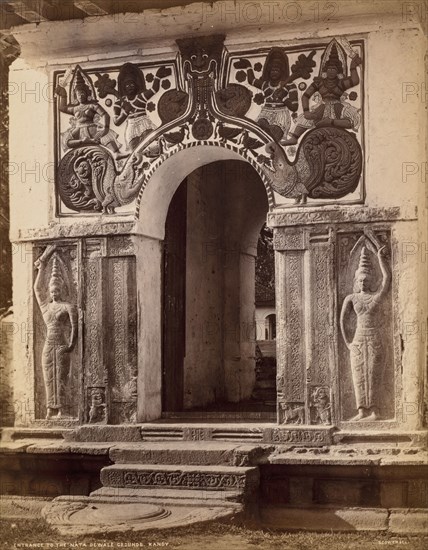Entrance to the Nata Dewale Grounds, Kandy, c. 1880. Scowen & Co. (British, active Ceylon, 1876-1895). Albumen print from glass plate negative; image: 28 x 22.1 cm (11 x 8 11/16 in.); paper: 28 x 22.1 cm (11 x 8 11/16 in.); mounted: 35.4 x 27.5 cm (13 15/16 x 10 13/16 in.)