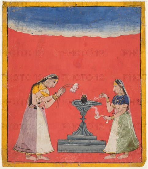 Devangandhari Ragini of Hindola, c. 1700. India, Baghal (Arki). Opaque watercolor on paper; miniature: 21 x 18.4 cm (8 1/4 x 7 1/4 in.).
