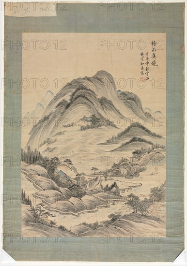 Landscape with Streams and Mountains, 1392-1910. Korea, Joseon dynasty (1392-1910). Ink and color on paper with a silk border; painting only: 65.6 x 45.9 cm (25 13/16 x 18 1/16 in.); overall: 68.5 x 50.7 cm (26 15/16 x 19 15/16 in.).