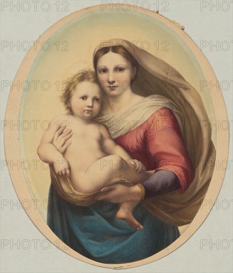 Copy after Raphael's Sistine Madonna, 19th century. Rudolph Geudtner (German, 1811-1892). Watercolor and gouache; sheet: 26 x 20 cm (10 1/4 x 7 7/8 in.); secondary support: 26.8 x 22.7 cm (10 9/16 x 8 15/16 in.).