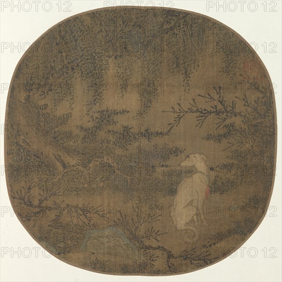 Dog Watching, 960-1279. China, Song dynasty (960-1279). Album leaf, ink and color on silk; diameter: 22.6 cm (8 7/8 in.).