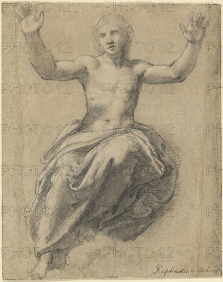 Christ in Glory; Raphael, Raffaello Sanzio, Italian, 1483 - 1520, Italy; about 1519 - 1520; Black chalk, brush with gray wash