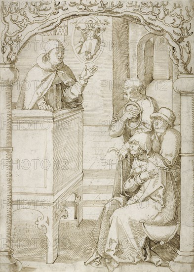 A Monk Preaching; Hans Baldung Grien, German, 1484,1485 - 1545, Germany; about 1505; Pen and brown ink and black chalk