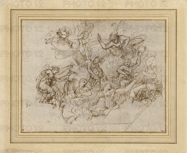 An Allegory of the Virtues of Federico II Gonzaga; Giulio Romano, Giulio Pippi, Italian, before 1499 - 1546, about 1530; Pen