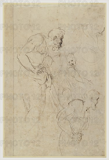Studies for the Disputa; Raphael, Raffaello Sanzio, Italian, 1483 - 1520, Italy; 1509 - 1511; Pen and brown ink, recto, Pen