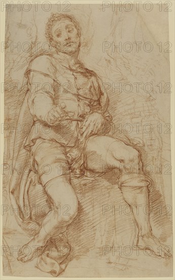 A Seated Man; Bernardino Poccetti, Barbatelli, Italian, 1548 - 1612, about 1600 - 1610; Red chalk and light white heightening