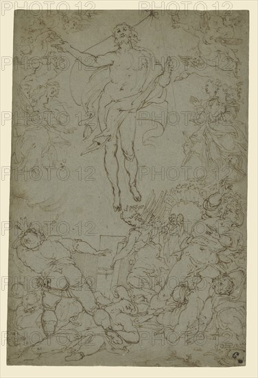 The Resurrection; Santi di Tito, Italian, 1536 - 1603, about 1568; Pen and brown ink over black chalk on blue paper