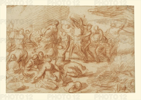 The Crossing of the Red Sea; Nicolas Poussin, French, 1594 - 1665, about 1634; Red chalk; 15.6 x 22.5 cm, 6 1,8 x 8 7,8 in