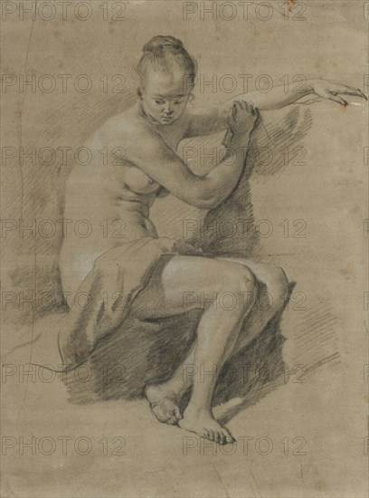 Seated Female Nude; Adriaen van de Velde, Dutch, 1636 - 1672, Holland; about 1660 - 1670; Black chalk heightened with white