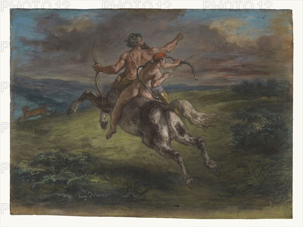 The Education of Achilles; Eugène Delacroix, French, 1798 - 1863, 1862; Pastel; 30.6 × 41.9 cm, 12 1,16 × 16 1,2 in