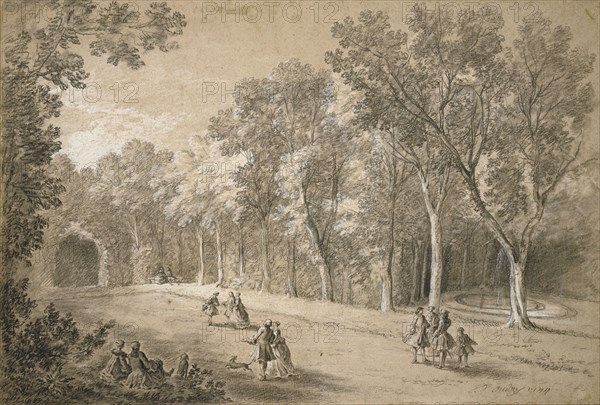 Park Scene; Jean-Baptiste Oudry, French, 1686 - 1755, 1744; Black and white chalk on tan paper; 35.1 × 51.4 cm