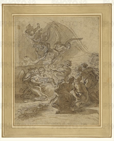 Adoration of the Shepherds; Baciccio, Giovanni Battista Gaulli, Italian, 1639 - 1709, about 1672; Pen and brown ink, brown