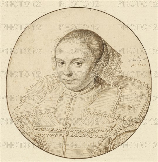 Portrait of a Woman; David Bailly, Dutch, 1584 - 1657, Netherlands; 1629; Pen and light and dark brown ink; framing line in