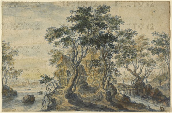 River Landscape with House on a Rocky Island; Isaac Major, Flemish , German, 1588 - after 1642, about 1620 - 1630; Watercolor