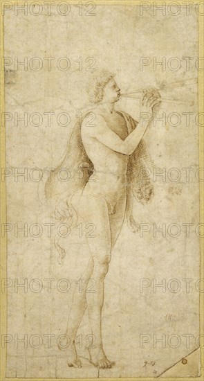 Satyr Playing an Aulos; Bernardo Parentino, Italian, 1437 - 1531, Italy; about 1480 - 1490; Pen and brown ink; 20.2 x 10.3 cm