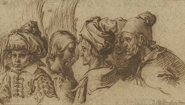 Bust of a Boy in a Turban, a Winged Angel, and Three Old Men; Jacques de Gheyn II, Dutch, 1565 - 1629, Netherlands; about 1600