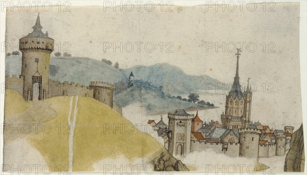 View of a Walled City in River Landscape; Attributed to Workshop of Master LCz, German, active 1480 - 1505, Germany; about 1485