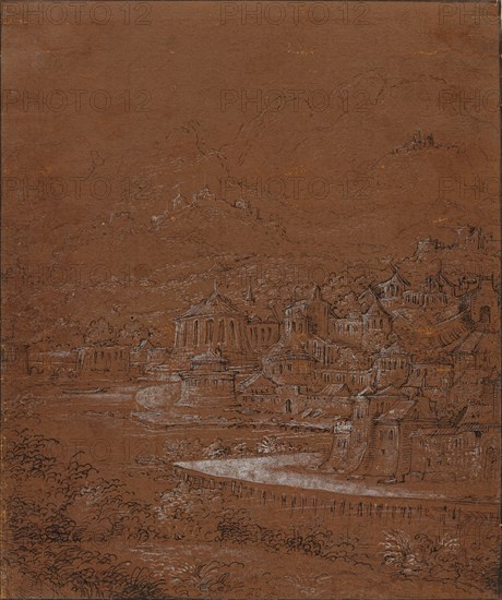 Mountain Landscape with an Imaginary City; Hanns Lautensack, German, about 1520 - 1564,1565, Germany; 1554 - 1555; Black ink