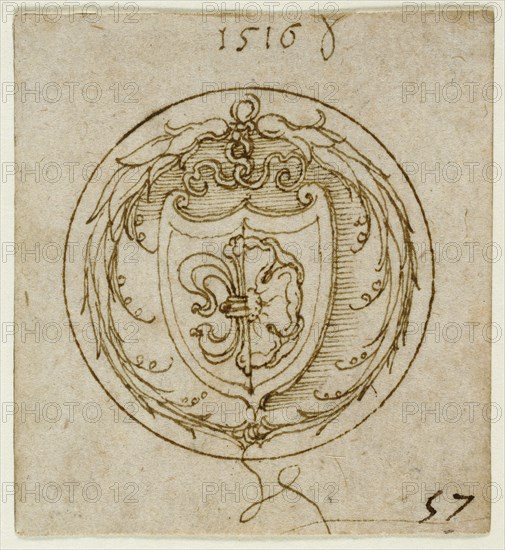 Design for an Ornament or Signet Ring with the Arms of Lazarus Spengler; Albrecht Dürer, German, 1471 - 1528, Germany; 1516