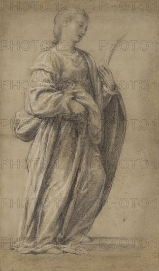 Saint Lucy; Fra Paolino, Paolo del Signoraccio, Italian, about 1490 - 1547, Italy; about 1525 - 1530; Black and white chalk