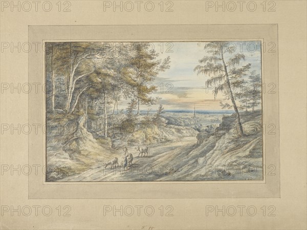 Forest Road at Evening; Lucas van Uden, Flemish, 1595 - 1672,1673, Netherlands; about 1640 - 1650; Pen and brown ink