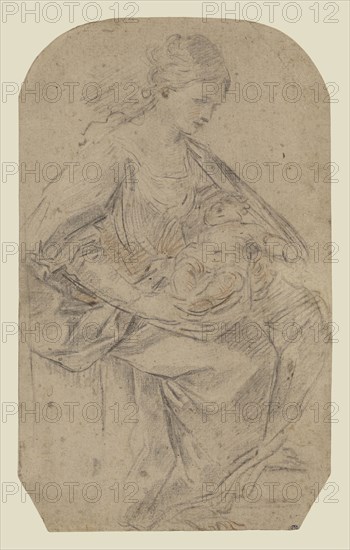 Virgin and Child, recto, Turbaned Woman, verso, Guido Reni, Italian, 1575 - 1642, Italy; about 1640 - 1642; Black, red