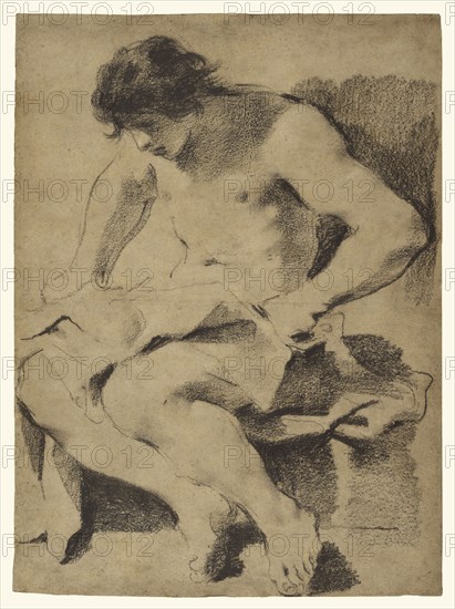 Study of a Seated Young Man; Guercino, Giovanni Francesco Barbieri, Italian, Bolognese, 1591 - 1666, Italy; about 1619; Black