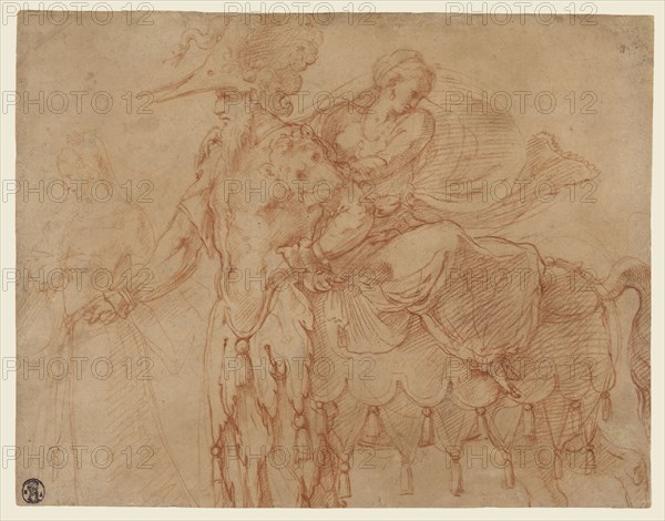 Centaur and Lapith; Francesco Primaticcio, Italian, 1504 - 1570, Italy; about 1540; Red chalk; 21.7 x 27.8 cm