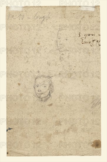 Standing Woman Holding a Muff and Shawl Facing Left, recto, Studies of Heads, verso, Pietro Longhi, Italian, 1701 - 1785