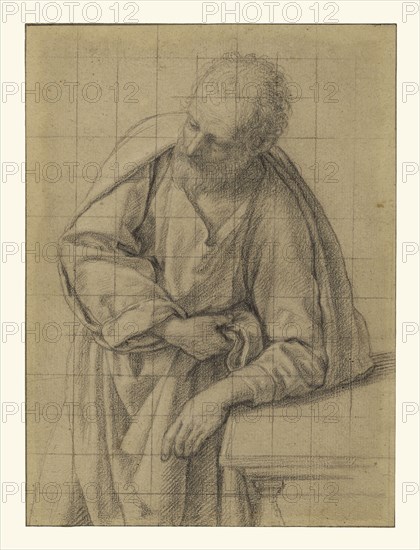 Saint Joseph Leaning on a Table; Sassoferrato, Giovanni Battista Salvi, Italian, 1609 - 1685, about 1650; Black chalk