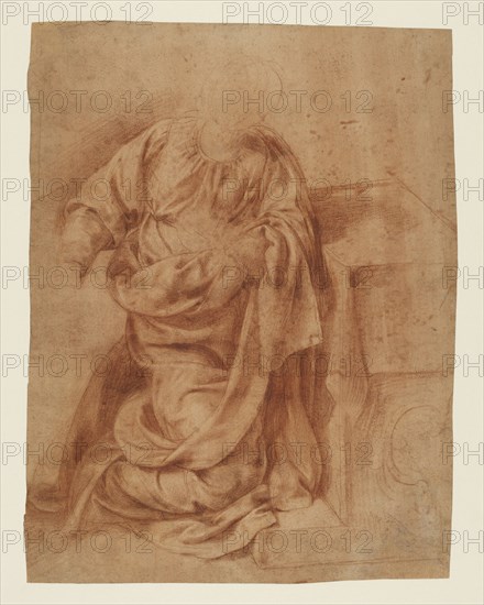 Study for the Virgin Kneeling; Tanzio da Varallo, Italian, about 1575,1580 - 1632,1633, Italy; about 1625; Red chalk on pink